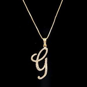 Gold G CZ Monogram Pendant Chain Necklace Rhinestone Crystal Initial Charm Cute